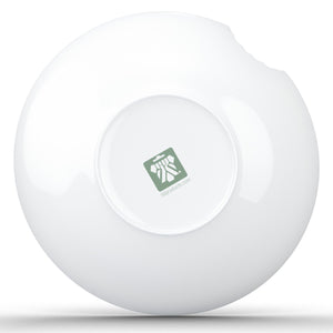 Set of two premium porcelain small deep plates in white with a 'bite mark' cutout at the edge. Dishwasher and microwave safes plate with a compact 7.1 inch diameter. From the TASSEN product family of fun dishware by FIFTYEIGHT Products. Made in Germany according to environmental standards.
