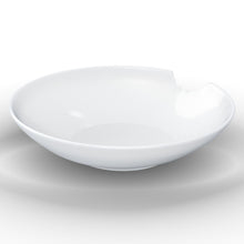 Load image into Gallery viewer, Set of two premium porcelain small deep plates in white with a &#39;bite mark&#39; cutout at the edge. Dishwasher and microwave safes plate with a compact 7.1 inch diameter. From the TASSEN product family of fun dishware by FIFTYEIGHT Products. Made in Germany according to environmental standards.

