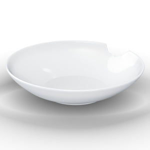 Set of two premium porcelain small deep plates in white with a 'bite mark' cutout at the edge. Dishwasher and microwave safes plate with a compact 7.1 inch diameter. From the TASSEN product family of fun dishware by FIFTYEIGHT Products. Made in Germany according to environmental standards.