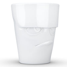 Load image into Gallery viewer, Coffee mug with &#39;grumpy&#39; facial expression and 11 oz capacity. From the TASSEN product family of fun dishware by FIFTYEIGHT Products. Tall coffee cup with handle in white, crafted from quality porcelain.
