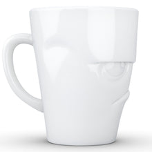 Load image into Gallery viewer, Coffee mug with &#39;grumpy&#39; facial expression and 11 oz capacity. From the TASSEN product family of fun dishware by FIFTYEIGHT Products. Tall coffee cup with handle in white, crafted from quality porcelain.
