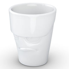 Load image into Gallery viewer, Coffee mug with &#39;grumpy&#39; facial expression and 11 oz capacity. From the TASSEN product family of fun dishware by FIFTYEIGHT Products. Tall coffee cup with handle in white, crafted from quality porcelain.
