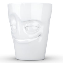 Load image into Gallery viewer, Coffee mug with &#39;impish&#39; facial expression and 11 oz capacity. From the TASSEN product family of fun dishware by FIFTYEIGHT Products. Tall coffee cup with handle in white, crafted from quality porcelain.
