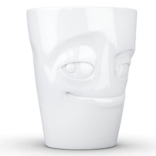 Load image into Gallery viewer, Coffee mug with &#39;impish&#39; facial expression and 11 oz capacity. From the TASSEN product family of fun dishware by FIFTYEIGHT Products. Tall coffee cup with handle in white, crafted from quality porcelain.
