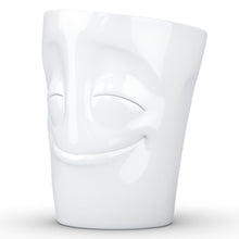 Load image into Gallery viewer, Coffee mug with &#39;cheery&#39; facial expression and 11 oz capacity. From the TASSEN product family of fun dishware by FIFTYEIGHT Products. Tall coffee cup with handle in white, crafted from quality porcelain.
