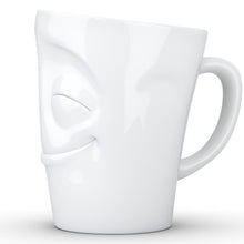 Load image into Gallery viewer, Coffee mug with &#39;cheery&#39; facial expression and 11 oz capacity. From the TASSEN product family of fun dishware by FIFTYEIGHT Products. Tall coffee cup with handle in white, crafted from quality porcelain.
