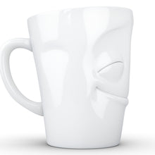 Load image into Gallery viewer, Coffee mug with &#39;cheery&#39; facial expression and 11 oz capacity. From the TASSEN product family of fun dishware by FIFTYEIGHT Products. Tall coffee cup with handle in white, crafted from quality porcelain.
