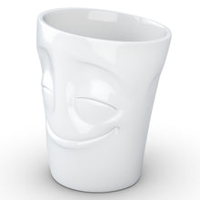 Load image into Gallery viewer, Coffee mug with &#39;cheery&#39; facial expression and 11 oz capacity. From the TASSEN product family of fun dishware by FIFTYEIGHT Products. Tall coffee cup with handle in white, crafted from quality porcelain.
