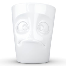 Load image into Gallery viewer, Coffee mug with &#39;baffled&#39; facial expression and 11 oz capacity. From the TASSEN product family of fun dishware by FIFTYEIGHT Products. Tall coffee cup with handle in white, crafted from quality porcelain.
