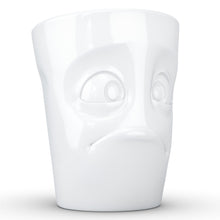 Load image into Gallery viewer, Coffee mug with &#39;baffled&#39; facial expression and 11 oz capacity. From the TASSEN product family of fun dishware by FIFTYEIGHT Products. Tall coffee cup with handle in white, crafted from quality porcelain.
