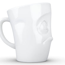 Load image into Gallery viewer, Coffee mug with &#39;baffled&#39; facial expression and 11 oz capacity. From the TASSEN product family of fun dishware by FIFTYEIGHT Products. Tall coffee cup with handle in white, crafted from quality porcelain.
