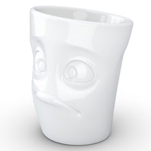 Load image into Gallery viewer, Coffee mug with &#39;baffled&#39; facial expression and 11 oz capacity. From the TASSEN product family of fun dishware by FIFTYEIGHT Products. Tall coffee cup with handle in white, crafted from quality porcelain.
