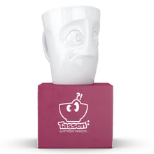 Load image into Gallery viewer, Coffee mug with &#39;baffled&#39; facial expression and 11 oz capacity. From the TASSEN product family of fun dishware by FIFTYEIGHT Products. Tall coffee cup with handle in white, crafted from quality porcelain.

