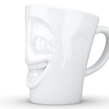 Load image into Gallery viewer, Coffee mug with &#39;joking&#39; facial expression and 11 oz capacity. From the TASSEN product family of fun dishware by FIFTYEIGHT Products. Tall coffee cup with handle in white, crafted from quality porcelain.
