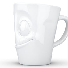 Load image into Gallery viewer, Coffee mug with &#39;tasty&#39; facial expression and 11 oz capacity. From the TASSEN product family of fun dishware by FIFTYEIGHT Products. Tall coffee cup with handle in white, crafted from quality porcelain.
