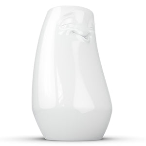 Exclusive designer flower vase made from premium porcelain with a 'laid back' facial expression. Stands at 9 inches tall on a footed base. From the TASSEN product family of fun dishware by FIFTYEIGHT Products. Made in Germany according to environmental standards.