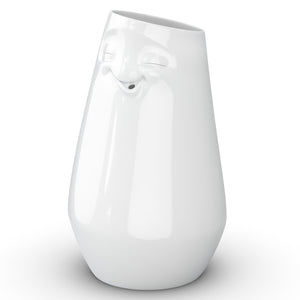 Exclusive designer flower vase made from premium porcelain with a 'laid back' facial expression. Stands at 9 inches tall on a footed base. From the TASSEN product family of fun dishware by FIFTYEIGHT Products. Made in Germany according to environmental standards.