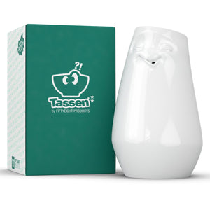 Exclusive designer flower vase made from premium porcelain with a 'laid back' facial expression. Stands at 9 inches tall on a footed base. From the TASSEN product family of fun dishware by FIFTYEIGHT Products. Made in Germany according to environmental standards.