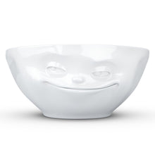 Load image into Gallery viewer, Versatile 11 ounce capacity porcelain bowl in white featuring a sculpted ‘laughing’ facial expression. From the TASSEN product family of fun dishware by FIFTYEIGHT Products. Quality bowl perfect for ice cream to tapas, nuts and hearty dips.
