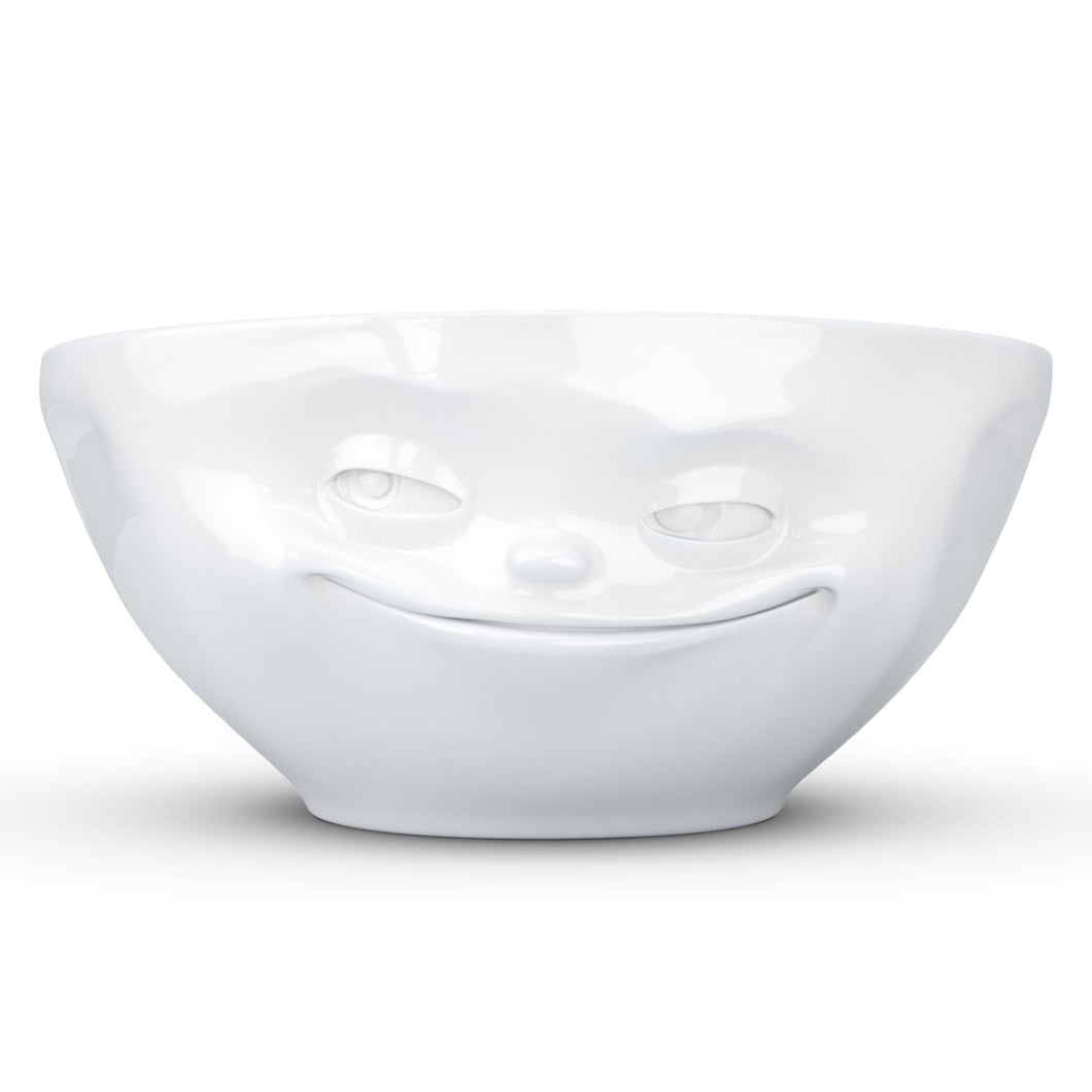 Versatile 11 ounce capacity porcelain bowl in white featuring a sculpted ‘laughing’ facial expression. From the TASSEN product family of fun dishware by FIFTYEIGHT Products. Quality bowl perfect for ice cream to tapas, nuts and hearty dips.