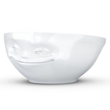 Load image into Gallery viewer, Versatile 11 ounce capacity porcelain bowl in white featuring a sculpted ‘laughing’ facial expression. From the TASSEN product family of fun dishware by FIFTYEIGHT Products. Quality bowl perfect for ice cream to tapas, nuts and hearty dips.

