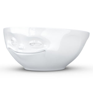 Versatile 11 ounce capacity porcelain bowl in white featuring a sculpted ‘laughing’ facial expression. From the TASSEN product family of fun dishware by FIFTYEIGHT Products. Quality bowl perfect for ice cream to tapas, nuts and hearty dips.