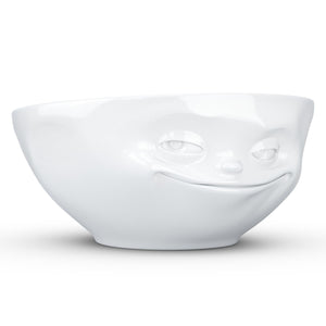 Versatile 11 ounce capacity porcelain bowl in white featuring a sculpted ‘laughing’ facial expression. From the TASSEN product family of fun dishware by FIFTYEIGHT Products. Quality bowl perfect for ice cream to tapas, nuts and hearty dips.