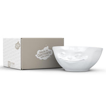 Load image into Gallery viewer, Versatile 11 ounce capacity porcelain bowl in white featuring a sculpted ‘laughing’ facial expression. From the TASSEN product family of fun dishware by FIFTYEIGHT Products. Quality bowl perfect for ice cream to tapas, nuts and hearty dips.
