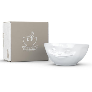 Versatile 11 ounce capacity porcelain bowl in white featuring a sculpted ‘laughing’ facial expression. From the TASSEN product family of fun dishware by FIFTYEIGHT Products. Quality bowl perfect for ice cream to tapas, nuts and hearty dips.