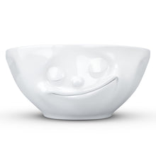 Load image into Gallery viewer, Versatile 11 ounce capacity porcelain bowl in white featuring a sculpted ‘happy’ facial expression. From the TASSEN product family of fun dishware by FIFTYEIGHT Products. Quality bowl perfect for ice cream to tapas, nuts and hearty dips.
