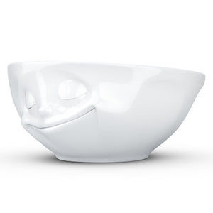 Versatile 11 ounce capacity porcelain bowl in white featuring a sculpted ‘happy’ facial expression. From the TASSEN product family of fun dishware by FIFTYEIGHT Products. Quality bowl perfect for ice cream to tapas, nuts and hearty dips.