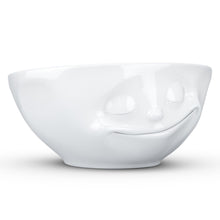 Load image into Gallery viewer, Versatile 11 ounce capacity porcelain bowl in white featuring a sculpted ‘happy’ facial expression. From the TASSEN product family of fun dishware by FIFTYEIGHT Products. Quality bowl perfect for ice cream to tapas, nuts and hearty dips.
