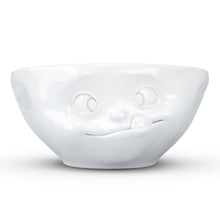 Load image into Gallery viewer, Versatile 11 ounce capacity porcelain bowl in white featuring a sculpted ‘tasty’ facial expression. From the TASSEN product family of fun dishware by FIFTYEIGHT Products. Quality bowl perfect for ice cream to tapas, nuts and hearty dips.
