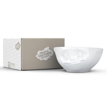 Load image into Gallery viewer, Versatile 11 ounce capacity porcelain bowl in white featuring a sculpted ‘tasty’ facial expression. From the TASSEN product family of fun dishware by FIFTYEIGHT Products. Quality bowl perfect for ice cream to tapas, nuts and hearty dips.
