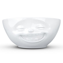 Load image into Gallery viewer, Versatile 11 ounce capacity porcelain bowl in white featuring a sculpted ‘laughing’ facial expression. From the TASSEN product family of fun dishware by FIFTYEIGHT Products. Quality bowl perfect for ice cream to tapas, nuts and hearty dips.
