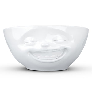 Versatile 11 ounce capacity porcelain bowl in white featuring a sculpted ‘laughing’ facial expression. From the TASSEN product family of fun dishware by FIFTYEIGHT Products. Quality bowl perfect for ice cream to tapas, nuts and hearty dips.