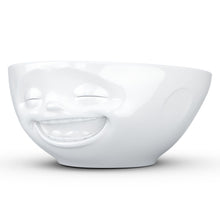 Load image into Gallery viewer, Versatile 11 ounce capacity porcelain bowl in white featuring a sculpted ‘laughing’ facial expression. From the TASSEN product family of fun dishware by FIFTYEIGHT Products. Quality bowl perfect for ice cream to tapas, nuts and hearty dips.
