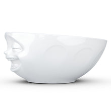 Load image into Gallery viewer, Versatile 11 ounce capacity porcelain bowl in white featuring a sculpted ‘laughing’ facial expression. From the TASSEN product family of fun dishware by FIFTYEIGHT Products. Quality bowl perfect for ice cream to tapas, nuts and hearty dips.
