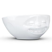 Load image into Gallery viewer, Versatile 11 ounce capacity porcelain bowl in white featuring a sculpted ‘laughing’ facial expression. From the TASSEN product family of fun dishware by FIFTYEIGHT Products. Quality bowl perfect for ice cream to tapas, nuts and hearty dips.
