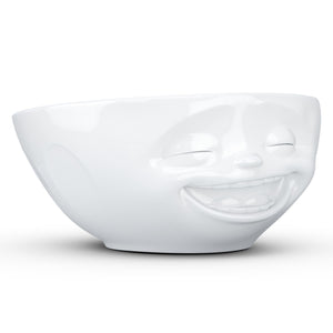 Versatile 11 ounce capacity porcelain bowl in white featuring a sculpted ‘laughing’ facial expression. From the TASSEN product family of fun dishware by FIFTYEIGHT Products. Quality bowl perfect for ice cream to tapas, nuts and hearty dips.