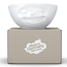 Load image into Gallery viewer, Versatile 11 ounce capacity porcelain bowl in white featuring a sculpted ‘laughing’ facial expression. From the TASSEN product family of fun dishware by FIFTYEIGHT Products. Quality bowl perfect for ice cream to tapas, nuts and hearty dips.
