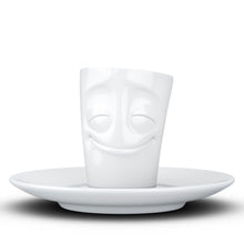 Load image into Gallery viewer, Espresso cup with &#39;cheery&#39; facial expression and 2.7 oz capacity. From the TASSEN product family of fun dishware by FIFTYEIGHT Products. Espresso mug with matching saucer crafted from quality porcelain.
