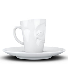 Load image into Gallery viewer, Espresso cup with &#39;cheery&#39; facial expression and 2.7 oz capacity. From the TASSEN product family of fun dishware by FIFTYEIGHT Products. Espresso mug with matching saucer crafted from quality porcelain.
