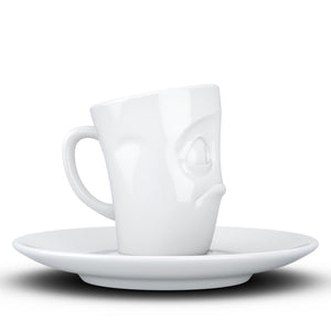 Espresso cup with 'baffled' facial expression and 2.7 oz capacity. From the TASSEN product family of fun dishware by FIFTYEIGHT Products. Espresso mug with matching saucer crafted from quality porcelain.