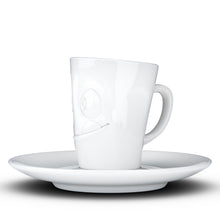 Load image into Gallery viewer, Espresso cup with &#39;tasty&#39; facial expression and 2.7 oz capacity. From the TASSEN product family of fun dishware by FIFTYEIGHT Products. Espresso mug with matching saucer crafted from quality porcelain.
