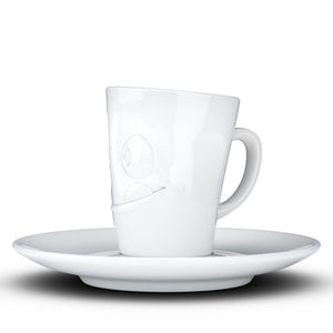 Espresso cup with 'tasty' facial expression and 2.7 oz capacity. From the TASSEN product family of fun dishware by FIFTYEIGHT Products. Espresso mug with matching saucer crafted from quality porcelain.
