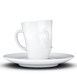 Espresso cup with 'tasty' facial expression and 2.7 oz capacity. From the TASSEN product family of fun dishware by FIFTYEIGHT Products. Espresso mug with matching saucer crafted from quality porcelain.