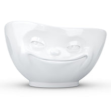 Load image into Gallery viewer, Extra large 33 ounce capacity porcelain bowl in white featuring a sculpted ‘grinning’ facial expression. From the TASSEN product family of fun dishware by FIFTYEIGHT Products. Quality bowl perfect for serving cereal, soup, snacks and much more.
