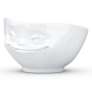 Extra large 33 ounce capacity porcelain bowl in white featuring a sculpted ‘grinning’ facial expression. From the TASSEN product family of fun dishware by FIFTYEIGHT Products. Quality bowl perfect for serving cereal, soup, snacks and much more.