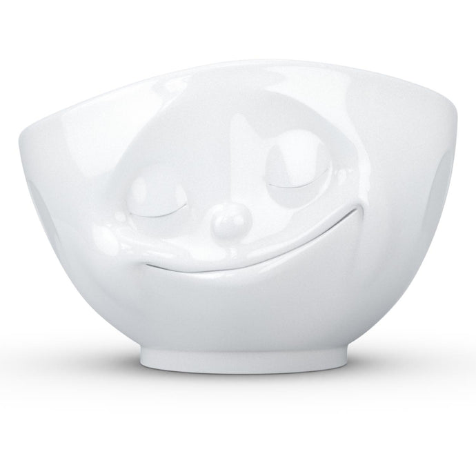 Extra large 33 ounce capacity porcelain bowl in white featuring a sculpted ‘happy’ facial expression. From the TASSEN product family of fun dishware by FIFTYEIGHT Products. Quality bowl perfect for serving cereal, soup, snacks and much more.